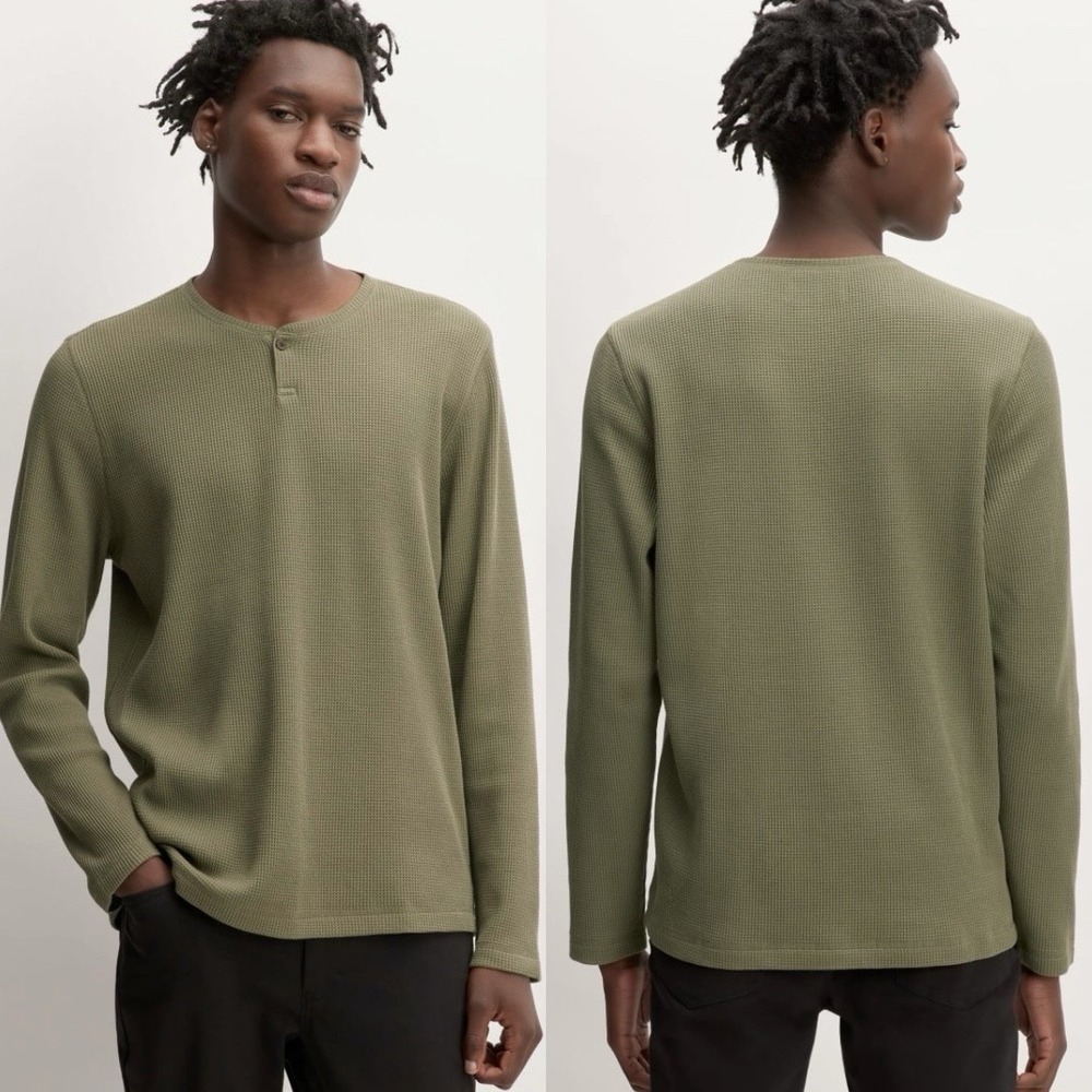 Everlane 100% Organic Cotton Green The Waffle Long Sleeve Henley Capsule M